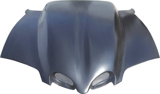 98-02 Firebird 5inch VFN Sloped Super Q lift off hood. (Hood And Scoop Both Extended to Windshield so it covers the wiper panel.)