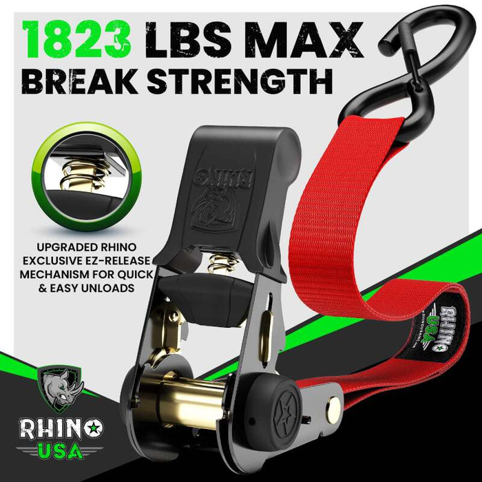 Rhino USA Medium Duty Ratchet Strap Tie-Down 4-Pack (Black)