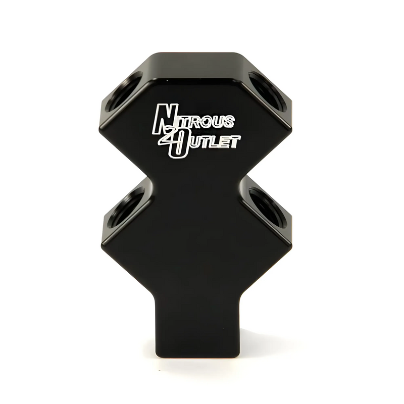 Nitrous Outlet 4-Way 1/4" NPT High Flow Stacked Y Distribution Block - 1 Female in/4 Female out