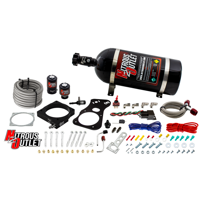 Nitrous Outlet Dodge 80mm 2005-2010 Challenger/Charger/300C/Jeep 6.1 Hemi Intake Hard-line Plate System - Gas/E85 (5-55psi)(50-200HP)(10lb Bottle)