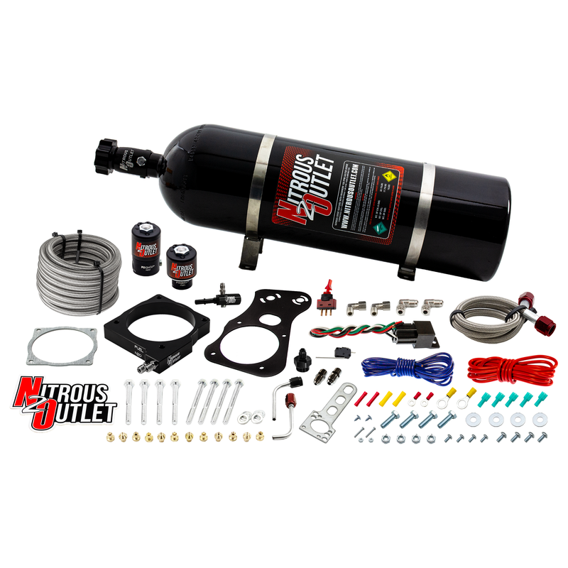 Nitrous Outlet Dodge 80mm 2005-2010 Challenger/Charger/300C/Jeep 6.1 Hemi Intake Hard-line Plate System - Gas/E85 (5-55psi)(50-200HP)(15lb Bottle)