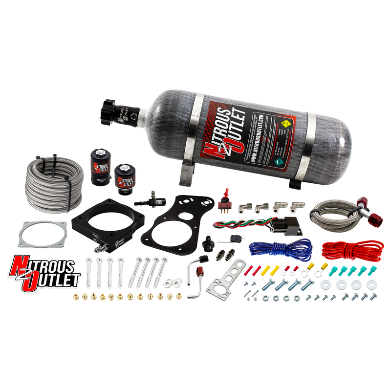 Nitrous Outlet Dodge 85mm 2005-2010 Challenger/Charger/300C/Jeep 6.1 Hemi Intake Hard-line Plate System - Gas/E85 (5-55psi)(50-200HP)(12lb Bottle)