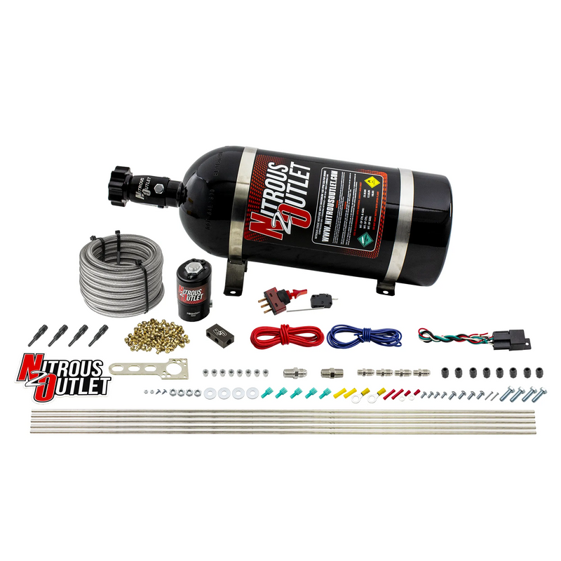Nitrous Outlet Dry 4 Cylinder Direct Port System - .122 Nitrous Solenoid/Distribution Block/90 Degree Nozzles (50-250HP)(10lb Bottle)