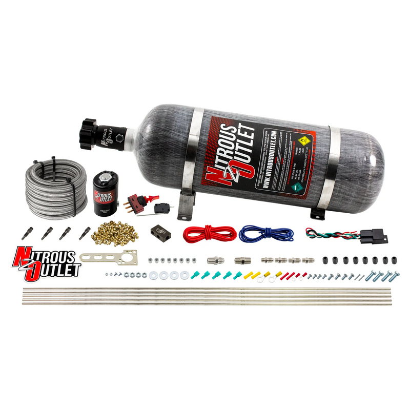 Nitrous Outlet Dry 4 Cylinder Direct Port System - .122 Nitrous Solenoid/Distribution Block/SBT Nozzles (50-250HP)(12lb Bottle)