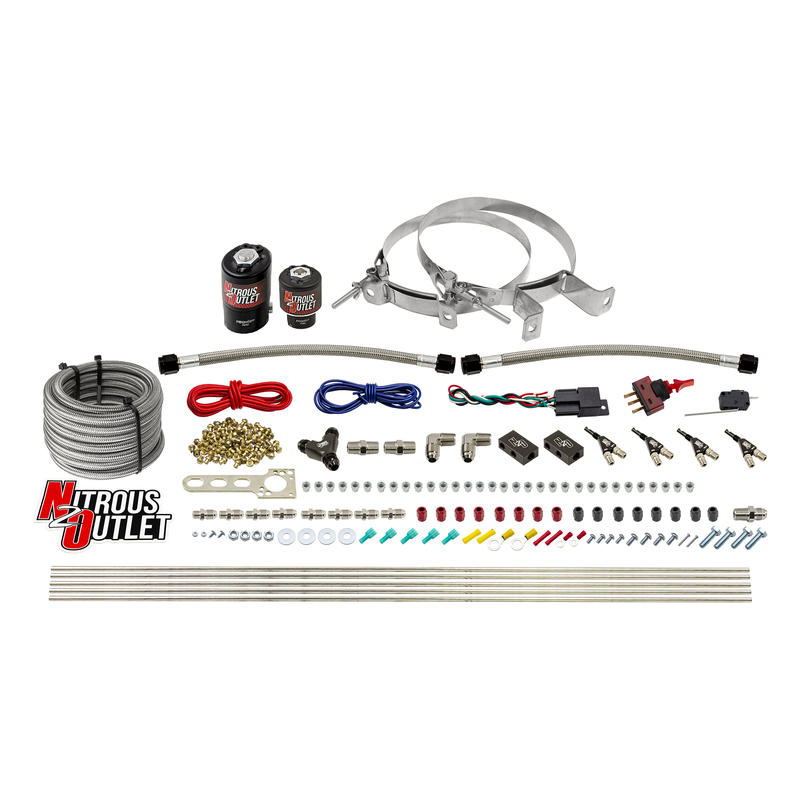 Nitrous Outlet 4 Cylinder Direct Port System - .122 Nitrous Solenoid/.177 Fuel Solenoid/Distribution Blocks/90 Degree Discharge Nozzles (Gas)(5-7-10 psi)(50-250HP)(No Bottle)