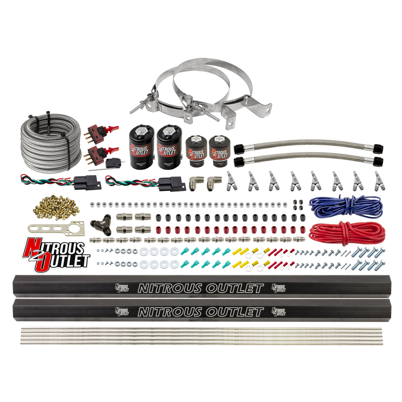 Nitrous Outlet 4 Cylinder Dual Stage Direct Port System - Two .122 Nitrous Solenoids/Two .177 Fuel Solenoids/Distribution Blocks/90 Degree Discharge Nozzles (E85)(45-55 psi)(50-250HP)(No Bottle)