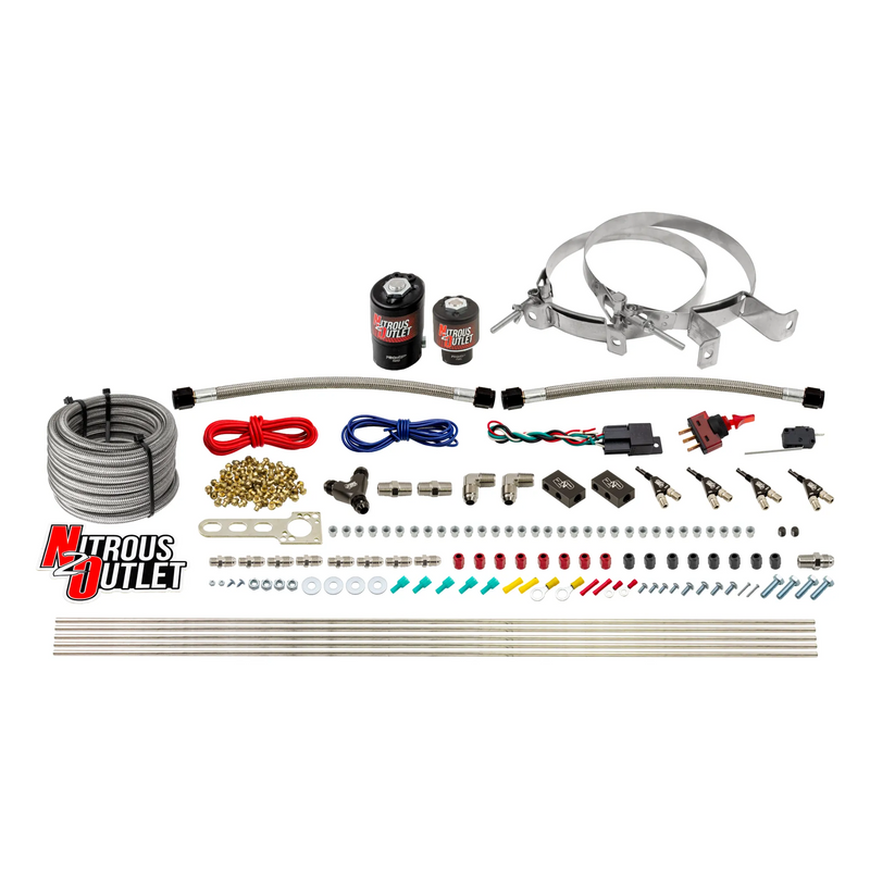 Nitrous Outlet 4 Cylinder Direct Port System - .122 Nitrous Solenoids/.177 Fuel Solenoids/Dual Passage Injection Rail/90 Degree Discharge Nozzles (Gas)(5-7-10 psi)(50-250HP)(No Bottle)