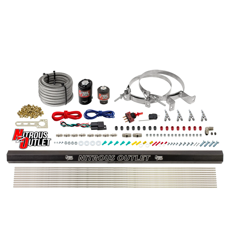 Nitrous Outlet 4 Cylinder Direct Port System - .122 Nitrous Solenoids/.177 Fuel Solenoids/Dual Passage Injection Rail/Annular Discharge Nozzles (Gas)(5-7-10 psi)(50-250HP)(No Bottle)