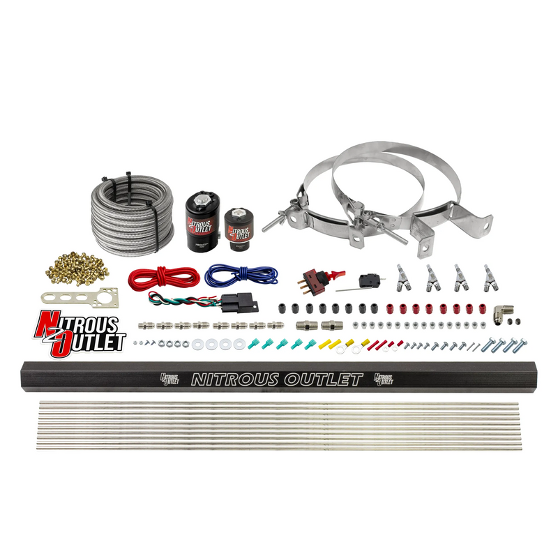 Nitrous Outlet 4 Cylinder Direct Port System - .122 Nitrous Solenoids/.177 Fuel Solenoids/Dual Passage Injection Rail/Annular Discharge Nozzles (Gas)(45-55 psi)(50-250HP)(No Bottle)