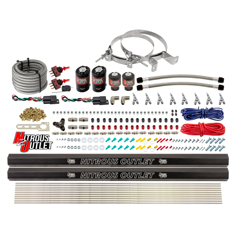 Nitrous Outlet 4 Cylinder Dual Stage Direct Port System - Two .122 Nitrous Solenoids/Two .177 Fuel Solenoids/Two Dual Passage Injection Rails/Annular Discharge Nozzles (Gas)(5-7-10 psi)(50-250HP)(No Bottle)