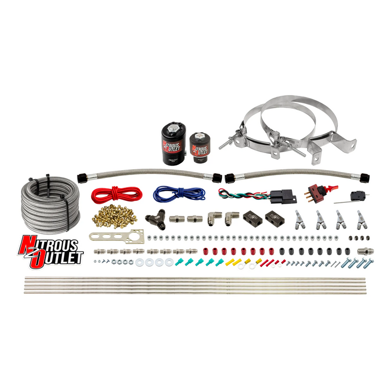 Nitrous Outlet 4 Cylinder Direct Port System - .122 Nitrous Solenoid/.177 Fuel Solenoid/Distribution Blocks/Annular Degree Discharge Nozzles (Gas)(5-7-10 psi)(50-250HP)(No Bottle)
