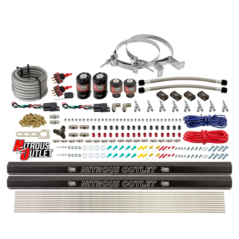 Nitrous Outlet 4 Cylinder Dual Stage Direct Port System - Two .122 Nitrous Solenoids/Two .177 Fuel Solenoids/Distribution Blocks/Annular Discharge Nozzles (Gas)(5-7-10 psi)(50-250HP)(No Bottle)