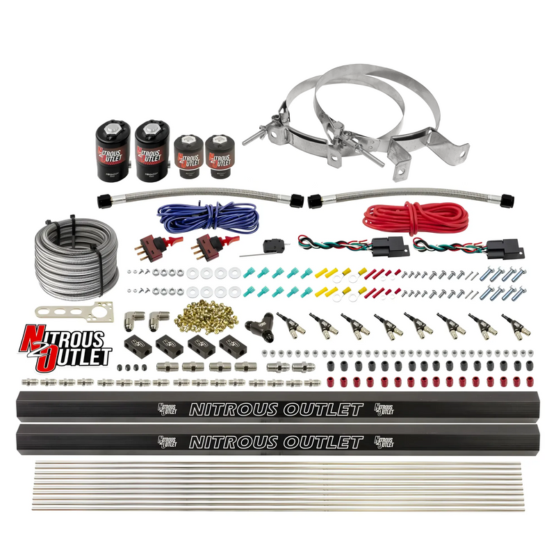 Nitrous Outlet 4 Cylinder Dual Stage Direct Port System - Two .122 Nitrous Solenoids/Two .177 Fuel Solenoids/Two Dual Passage Injection Rails/90 Degree Discharge Nozzles (E85)(45-55 psi)(50-250HP)(No Bottle)