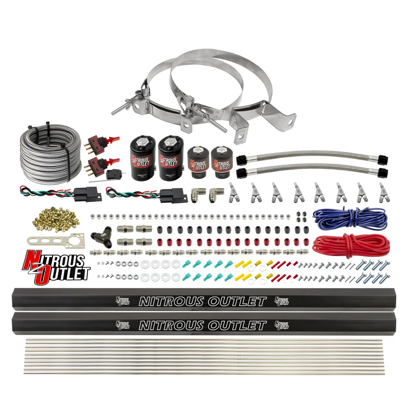 Nitrous Outlet 4 Cylinder Dual Stage Direct Port System - Two .122 Nitrous Solenoids/Two .177 Fuel Solenoids/Two Dual Passage Injection Rails/Annular Discharge Nozzles (E85)(45-55 psi)(50-250HP)(No Bottle)