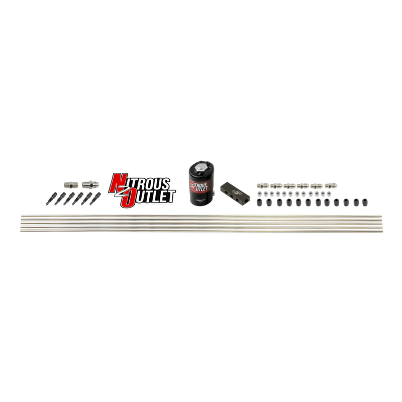 Nitrous Outlet Dry 6 Cylinder Solenoid Forward Direct Port Plumbers Kit - .122 Nitrous Solenoid/Distribution Block/SBT Degree Discharge Nozzles