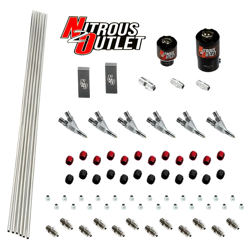 Nitrous Outlet 6 Cylinder Solenoids Forward Direct Port Plumbers Kit - .122 Nitrous Solenoid/.177 Fuel Solenoid/Dual Passage Injection Rail/Annular Discharge Nozzles