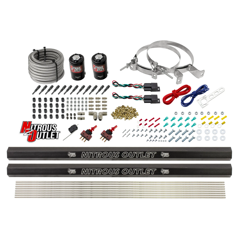 Nitrous Outlet Dry 6 Cylinder Dual Stage Direct Port System - Two .122 Nitrous Solenoids/Dual Passage Injection Rail/SBT Dual Passage Discharge Nozzles (75-375HP)(No Bottle)