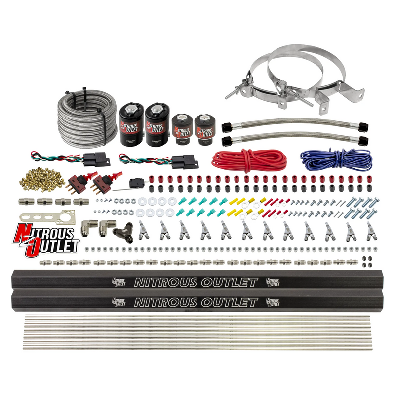 Nitrous Outlet 6 Cylinder Dual Stage Direct Port System - Two .122 Nitrous Solenoids/Two .177 Fuel Solenoids/Two Dual Passage Injection Rails/Annular Discharge Nozzles (E85)(5-7-10 psi)(75-375HP)(No Bottle)