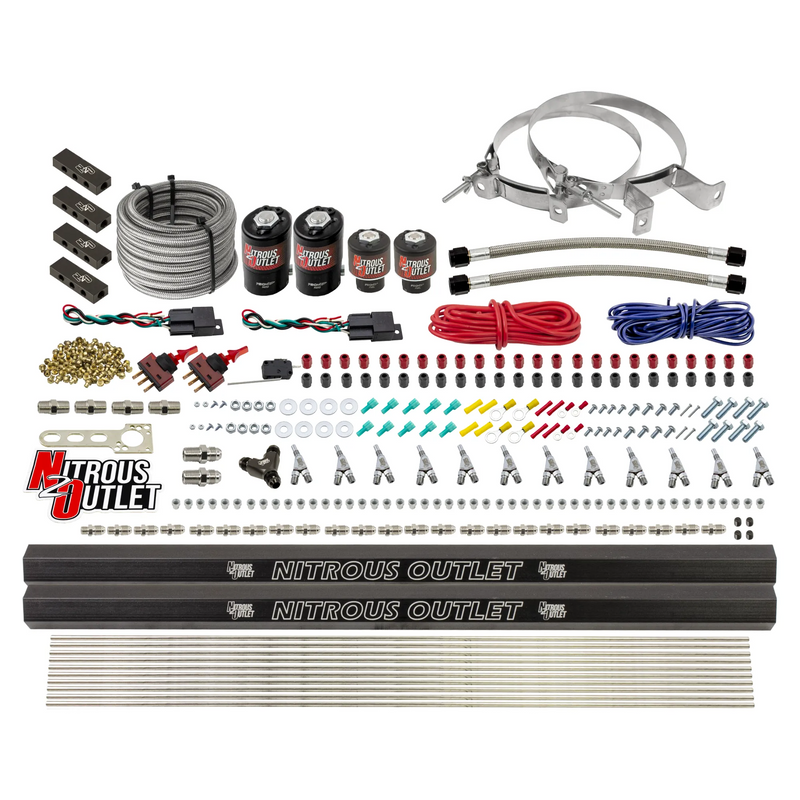 Nitrous Outlet 6 Cylinder Dual Stage Direct Port System - Two .122 Nitrous Solenoids/Two .177 Fuel Solenoids/Distribution Blocks/Annular Discharge Nozzles (Gas)(5-7-10 psi)(75-375HP)(No Bottle)