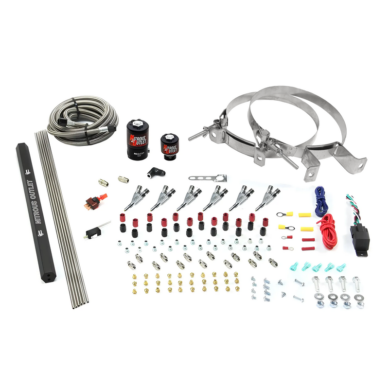 Nitrous Outlet 6 Cylinder Direct Port System - .122 Nitrous Solenoids/.177 Fuel Solenoids/Dual Passage Injection Rail/Annular Discharge Nozzles (Gas)(45-55 psi)(75-375HP)(No Bottle)