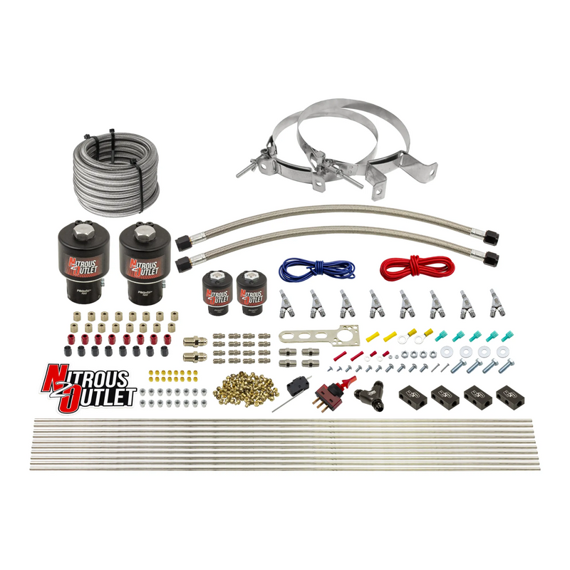 Nitrous Outlet 8 Cylinder Direct Port System - Two .178 Trashcan Nitrous Solenoids/Two .177 Fuel Solenoids/Compact Distribution Blocks/Compression Fittings/Annular Discharge Nozzles (E85)(5-7-10 psi)(100-400HP)(No Bottle)
