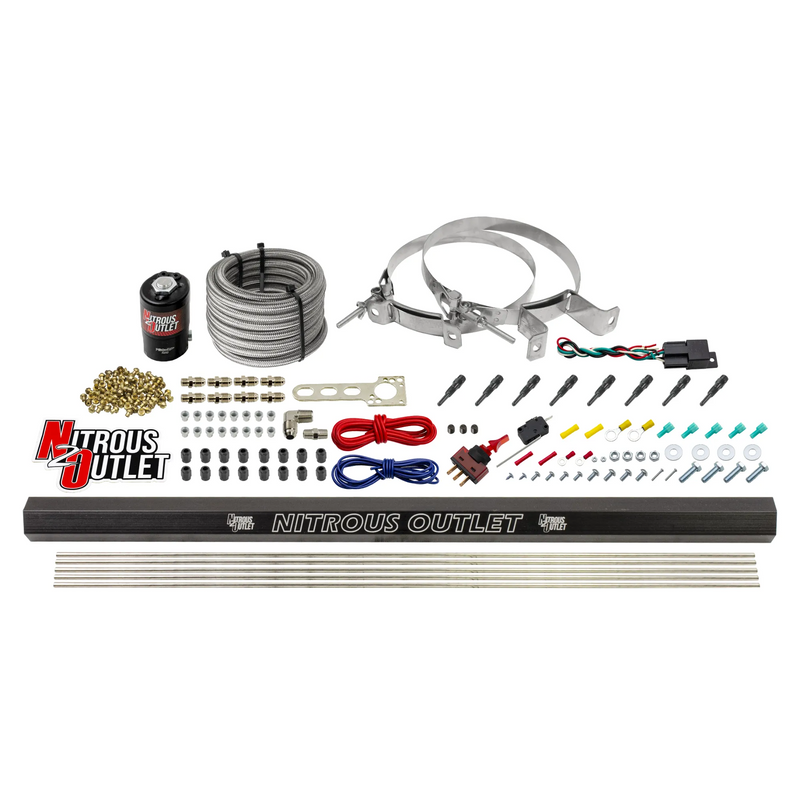 Nitrous Outlet Dry 8 Cylinder Direct Port System - .122 Nitrous Solenoid/Injection Rail/90 Degree Discharge Nozzles (100-400HP)(No Bottle)