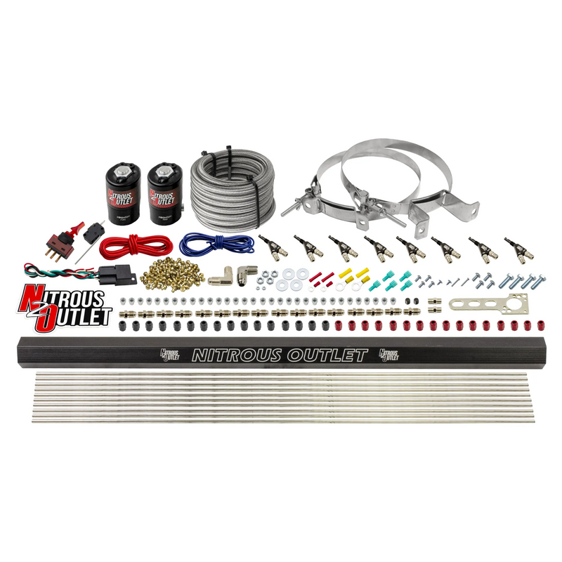 Nitrous Outlet 8 Cylinder Direct Port System - .122 Nitrous Solenoid/.310 Fuel Solenoid/Dual Passage Injection Rail/90 Degree Discharge Nozzles (E85)(45-55 psi)(100-400HP)(No Bottle)