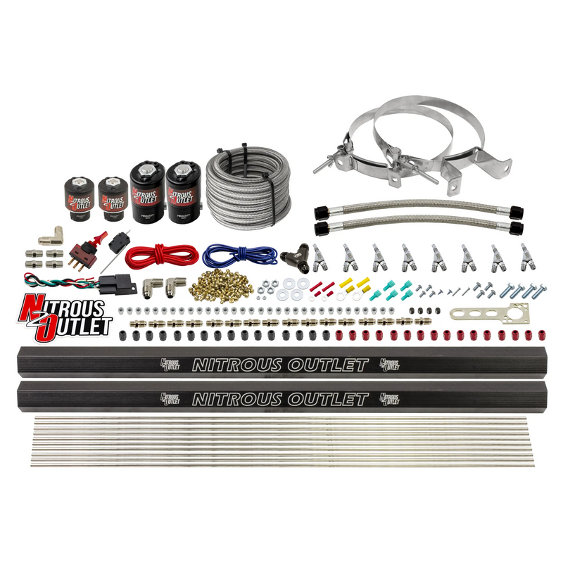 Nitrous Outlet 8 Cylinder Direct Port System - Two .122 Nitrous Solenoids/Two .177 Fuel Solenoids/Two Dual Passage Injection Rails/Annular Discharge Nozzles (Alcohol)(5-7-10 psi)(100-400HP)(No Bottle)