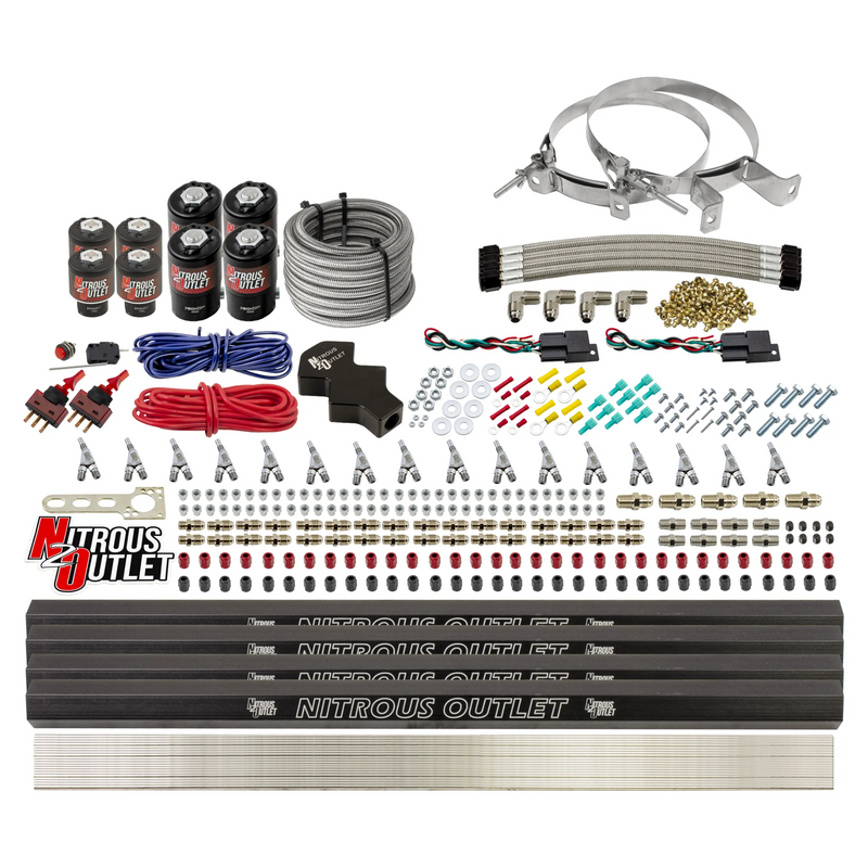 Nitrous Outlet 8 Cylinder Dual Stage Direct Port System - Four .112 Nitrous Solenoids/Four .177 Fuel Solenoids/Four Dual Passage Injection Rails/Annular Discharge Nozzles (Gas)(5-7-10 psi)(100-400HP)(No Bottle)