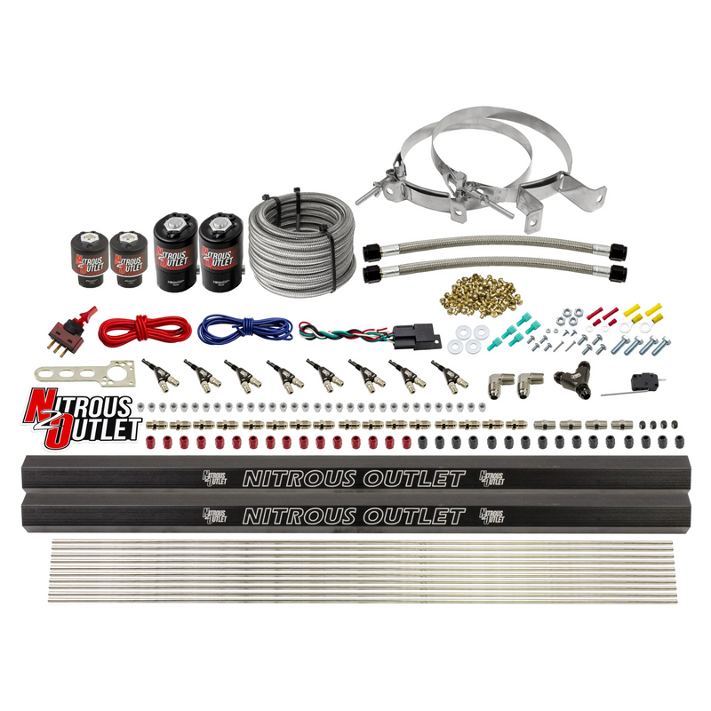 Nitrous Outlet 8 Cylinder Direct Port System - Two .122 Nitrous Solenoids/Two .177 Fuel Solenoids/Two Dual Passage Injection Rails/90 Degree Discharge Nozzles (E85)(45-55 psi)(100-400HP)(No Bottle)