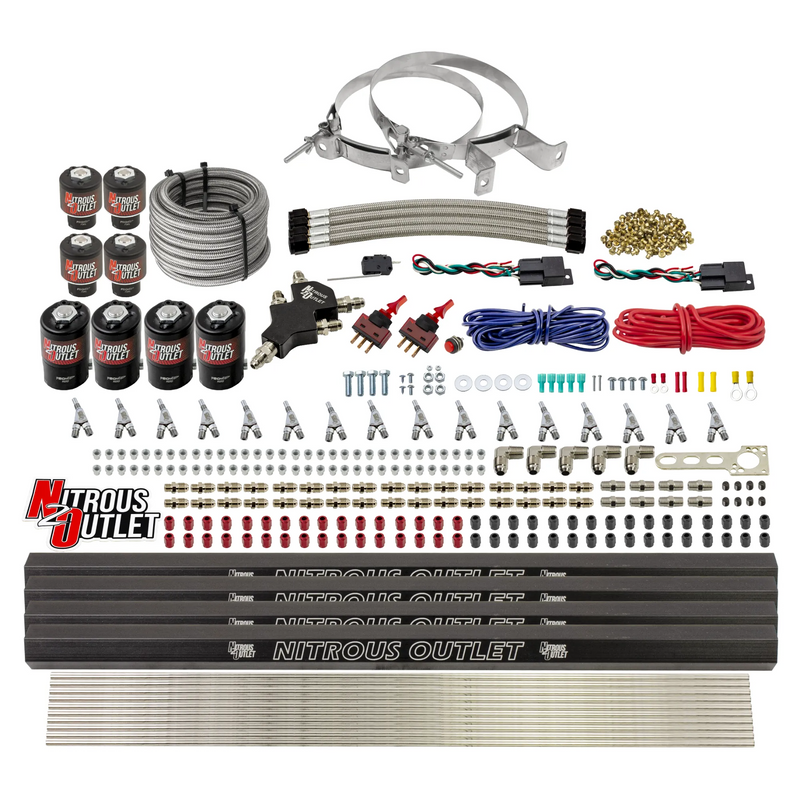 Nitrous Outlet 8 Cylinder Dual Stage Direct Port System - Four .112 Nitrous Solenoids/Four .177 Fuel Solenoids/Four Dual Passage Injection Rails/Annular Discharge Nozzles (E85)(45-55 psi)(100-400HP)(No Bottle)