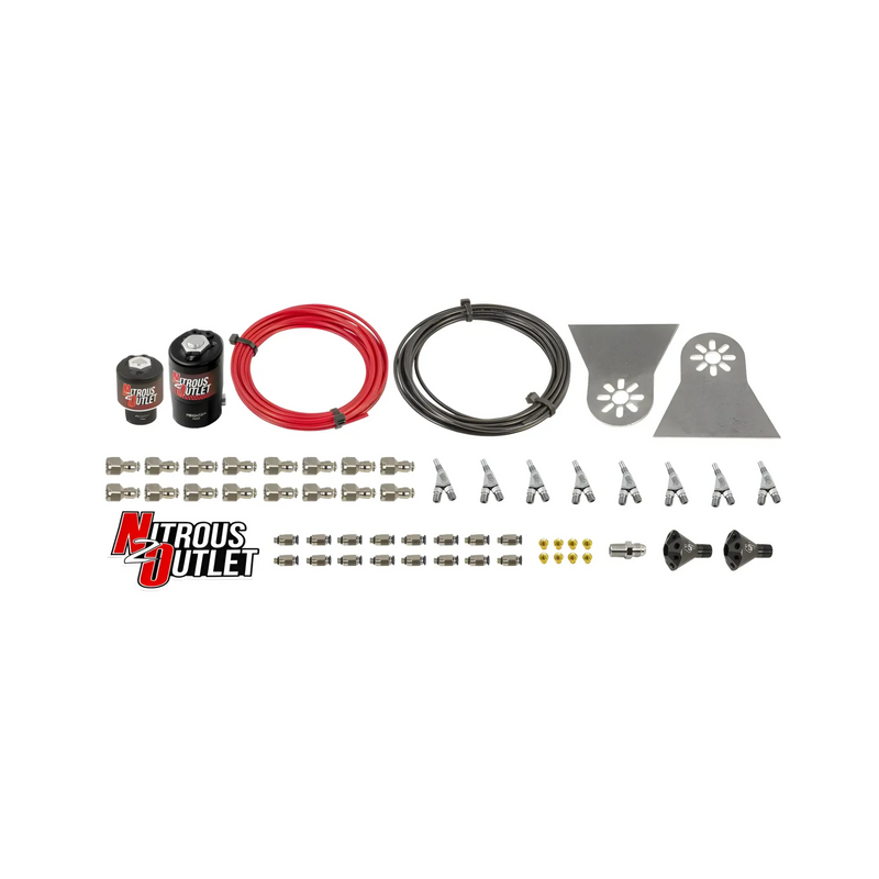 Nitrous Outlet 8 Cylinder Solenoids forward Direct Port Conversion Kit  - .112 Nitrous Solenoid/.177 Fuel Solenoid/Nylon Hose/Showerhead Distribution Blocks/Annular Discharge Nozzles (Includes 200HP Jetting - Gas/7 psi)