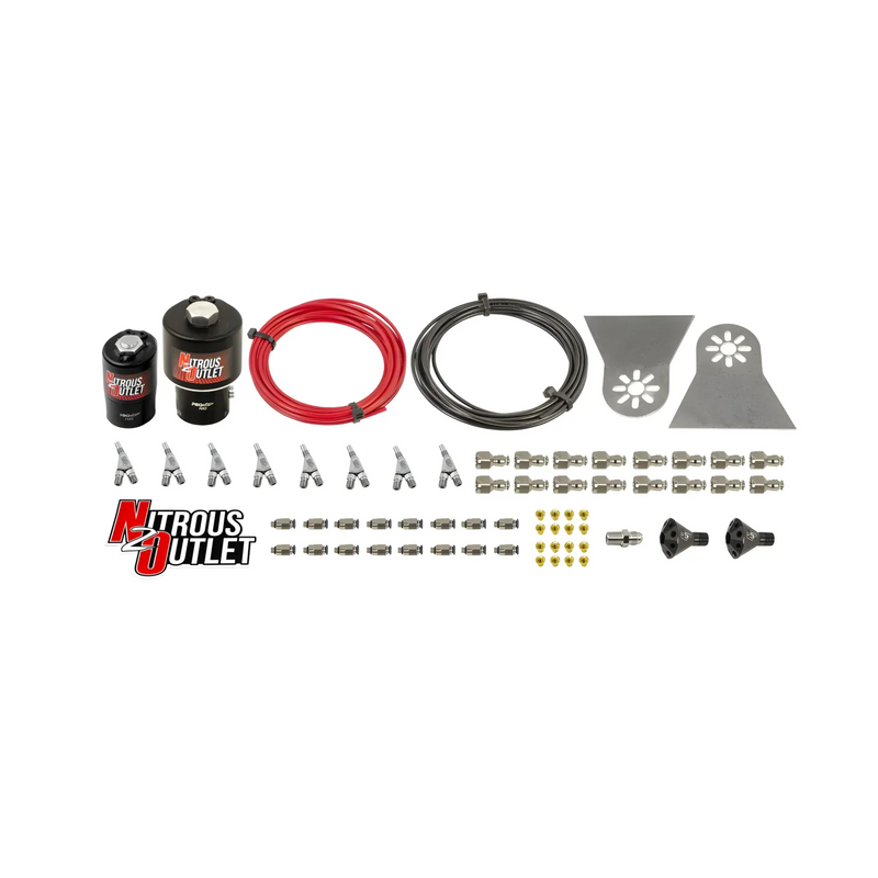 Nitrous Outlet 8 Cylinder Solenoids forward Direct Port Conversion Kit  - .178 Trashcan Nitrous Solenoid/.310 Fuel Solenoid/Nylon Hose/Showerhead Distribution Blocks/Annular Discharge Nozzles (Includes 200HP Jetting - Gas/7 psi)