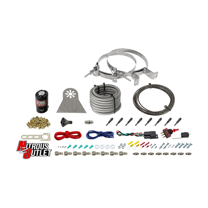 Nitrous Outlet Dry 8 Cylinder Direct Port System - .122 Nitrous Solenoids/Nylon Hose/Showerhead Distribution Blocks/90 Degree Discharge Nozzles (100-500HP)(No Bottle)
