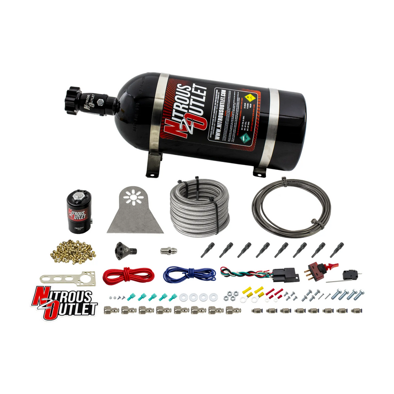 Nitrous Outlet Dry 8 Cylinder Direct Port System - .112 Nitrous Solenoids/Nylon Hose/Showerhead Distribution Blocks/90 Degree Discharge Nozzles (100-400HP)(10lb Bottle)