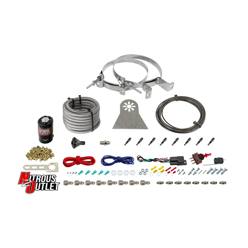 Nitrous Outlet Dry 8 Cylinder Direct Port System - .112 Nitrous Solenoids/Nylon Hose/Showerhead Distribution Blocks/Straight Discharge Nozzles (100-400HP)(No Bottle)