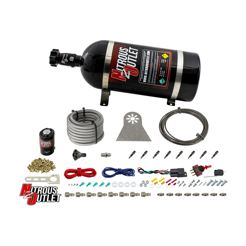 Nitrous Outlet Dry 8 Cylinder Direct Port System - .112 Nitrous Solenoids/Nylon Hose/Showerhead Distribution Blocks/Straight Discharge Nozzles (100-400HP)(10lb Bottle)