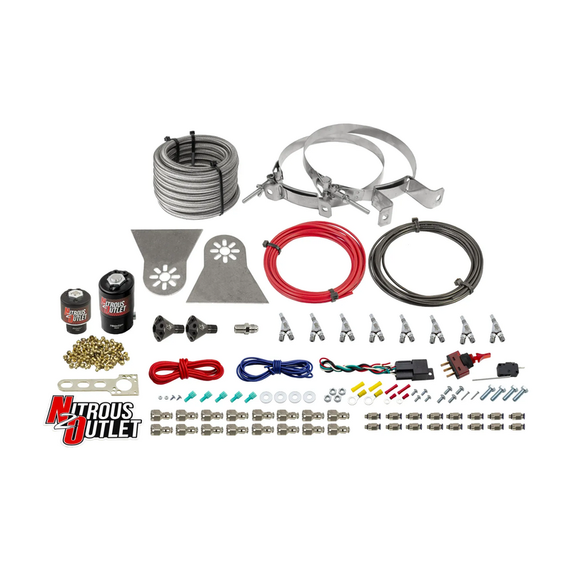 Nitrous Outlet 8 Cylinder Direct Port System - .112 Nitrous Solenoids/.177 Fuel Solenoids/Nylon Hose/Showerhead Distribution Blocks/Annular Discharge Nozzles (Gas)(45-55 psi)(100-400HP)(No Bottle)