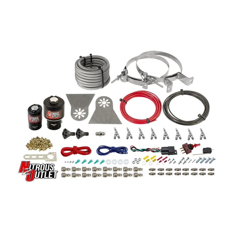 Nitrous Outlet 8 Cylinder Direct Port System - .178 Trashcan Nitrous Solenoids/.310 Fuel Solenoids/Nylon Hose/Showerhead Distribution Blocks/Annular Discharge Nozzles (Gas)(45-55 psi)(100-600HP)(No Bottle)