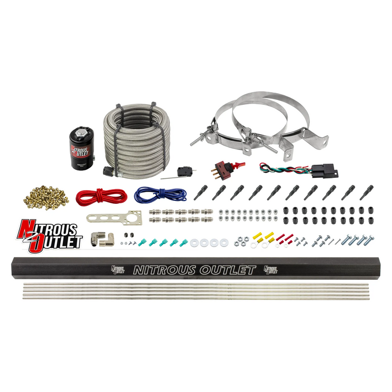 Nitrous Outlet Dry 10 Cylinder Direct Port System - .122 Nitrous Solenoid/Injection Rail/90 Degree Discharge Nozzles (125-375HP)(No Bottle)