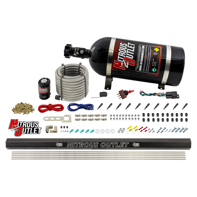 Nitrous Outlet Dry 10 Cylinder Direct Port System - .122 Nitrous Solenoid/Injection Rail/SBT  Discharge Nozzles (125-375HP)(10lb Bottle)