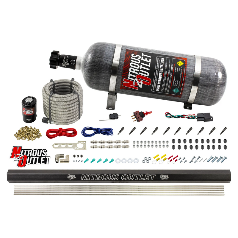 Nitrous Outlet Dry 10 Cylinder Direct Port System - .122 Nitrous Solenoid/Injection Rail/SBT  Discharge Nozzles (125-375HP)(12lb Bottle)