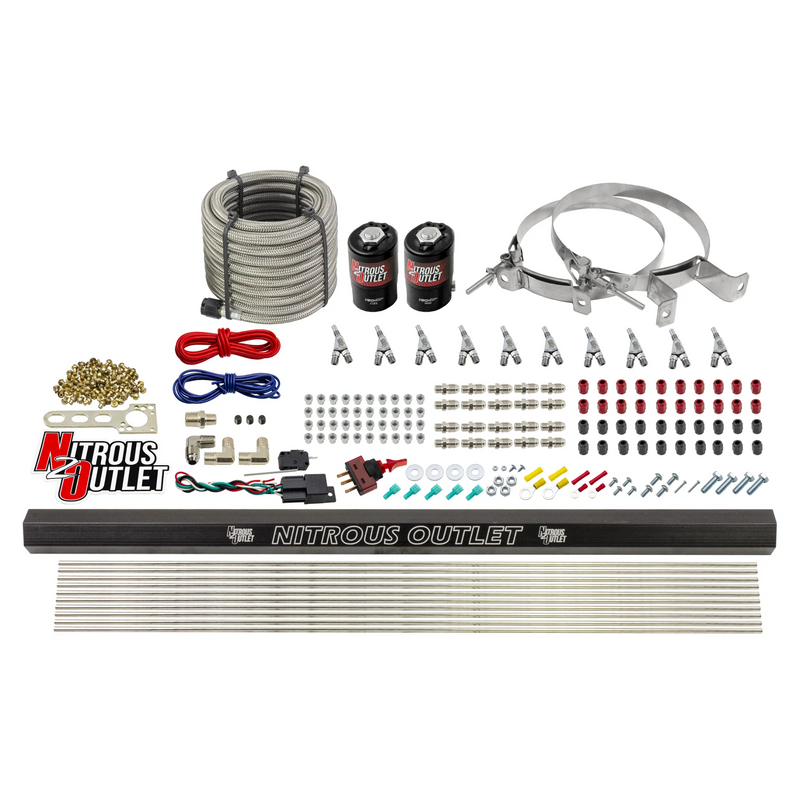 Nitrous Outlet 10 Cylinder Direct Port System - .122 Nitrous Solenoid/.310 Fuel Solenoid/Dual Passage Injection Rail/Annular Discharge Nozzles (Alcohol)(5-7-10 psi)(125-375HP)(No Bottle)