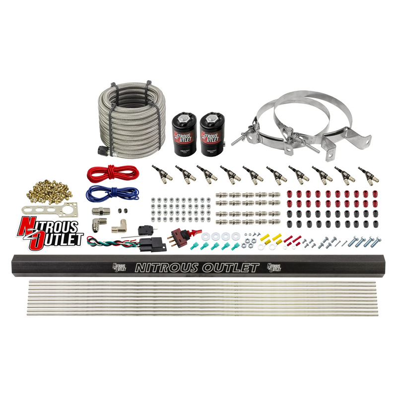 Nitrous Outlet 10 Cylinder Direct Port System - .122 Nitrous Solenoid/.310 Fuel Solenoid/Dual Passage Injection Rail/90 Degree Discharge Nozzles (E85)(45-55 psi)(125-375HP)(No Bottle)