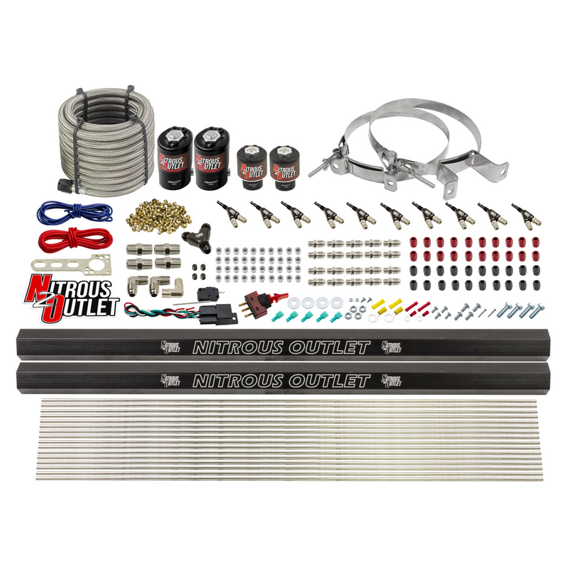 Nitrous Outlet 10 Cylinder Direct Port System - Two .122 Nitrous Solenoid/Two .310 Fuel Solenoid/Two Dual Passage Injection Rail/90 Degree Discharge Nozzles (E85)(5-7-10 psi)(125-375HP)(No Bottle)