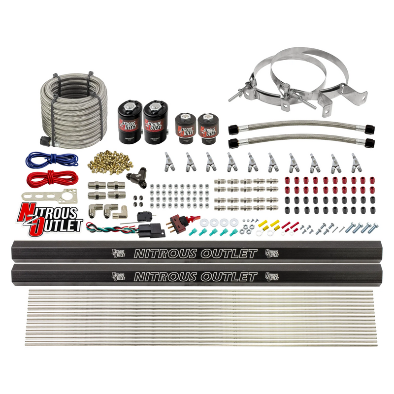 Nitrous Outlet 10 Cylinder Direct Port System - Two .122 Nitrous Solenoid/Two .310 Fuel Solenoid/Two Dual Passage Injection Rail/Annular Discharge Nozzles (Gas)(45-55 psi)(125-375HP)(No Bottle)