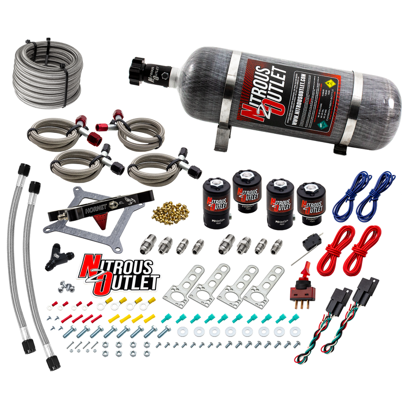 Nitrous Outlet 4150  Hornet 2 Dual Stage System - Two .122 Nitrous Solenoids/Two .177 Fuel Solenoids/Universal Solenoid Brackets - (Gas/E85)(5-55 psi)(50-500 HP Per Stage)(12lb Bottle)