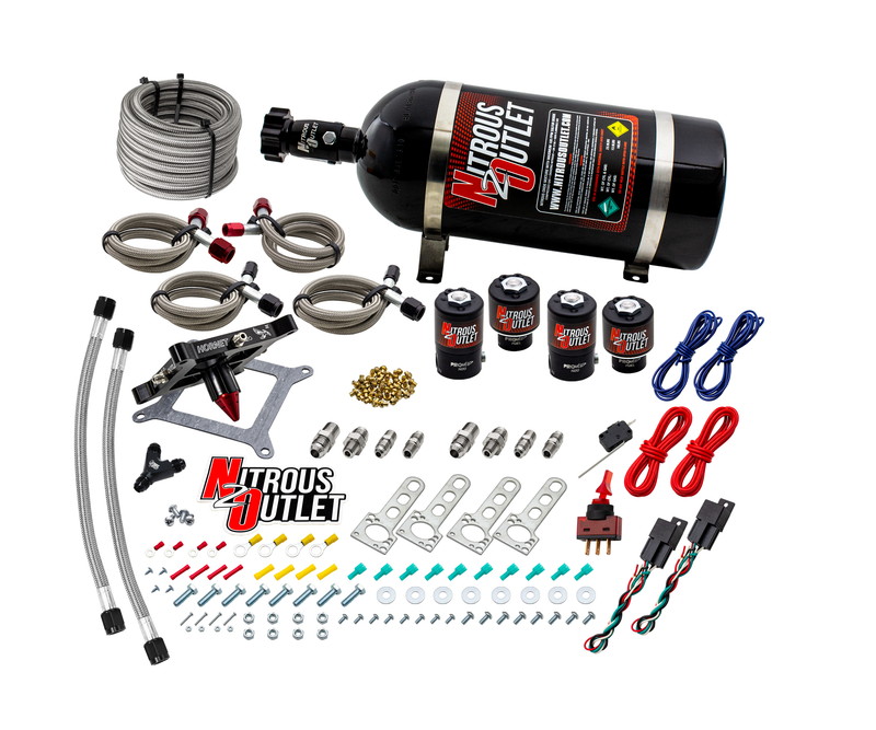 Nitrous Outlet 4150  Hornet 3 Dual Stage System - Two .122 Nitrous Solenoids/Two .177 Fuel Solenoids/Universal Solenoid Brackets - (Gas/E85)(5-55 psi)(50-500 HP Per Stage)(10lb Bottle)