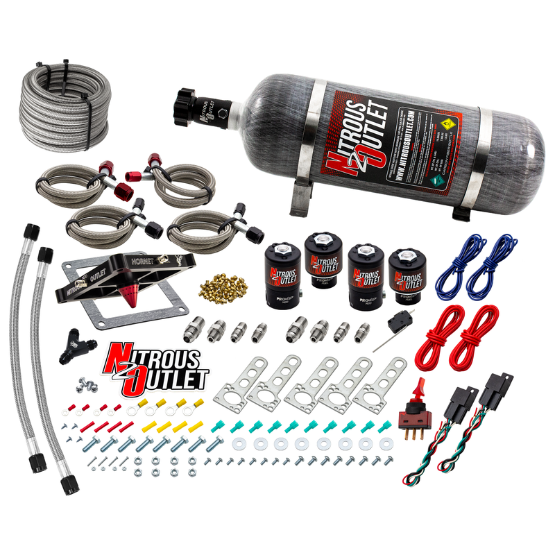 Nitrous Outlet 4500  Hornet 2 Dual Stage System - Two .122 Nitrous Solenoids/Two .177 Fuel Solenoids/Universal Solenoid Brackets - (Gas/E85)(5-55 psi)(50-500 HP Per Stage)(12lb Bottle)