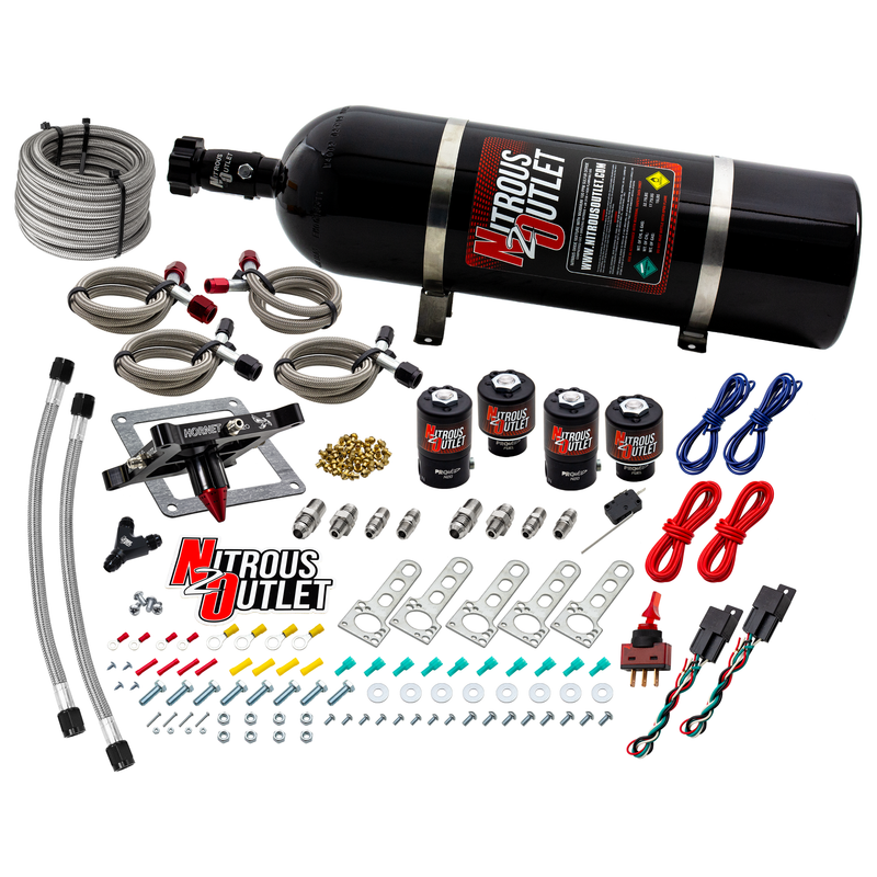 Nitrous Outlet 4500  Hornet 3 Dual Stage System - Two .122 Nitrous Solenoids/Two .177 Fuel Solenoids/Universal Solenoid Brackets - (Gas/E85)(5-55 psi)(50-500 HP Per Stage)(15lb Bottle)